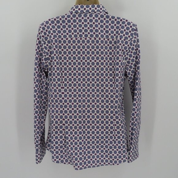Talbots Womens 10 Non Iron Purple Blue Geometric Collar Button Shirt Top Blouse - Picture 6 of 10